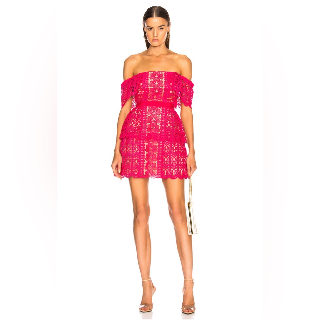 Self-Portrait Strapless Pink Lace Dress